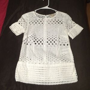 MICHAEL KORS XXS WHITE PEPLUM back eyelet top